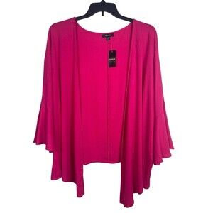 Torrid Gauze Kimono Cardigan Pink Peacock 3X 22-24 Tie Front Flutter Sleeve NWT